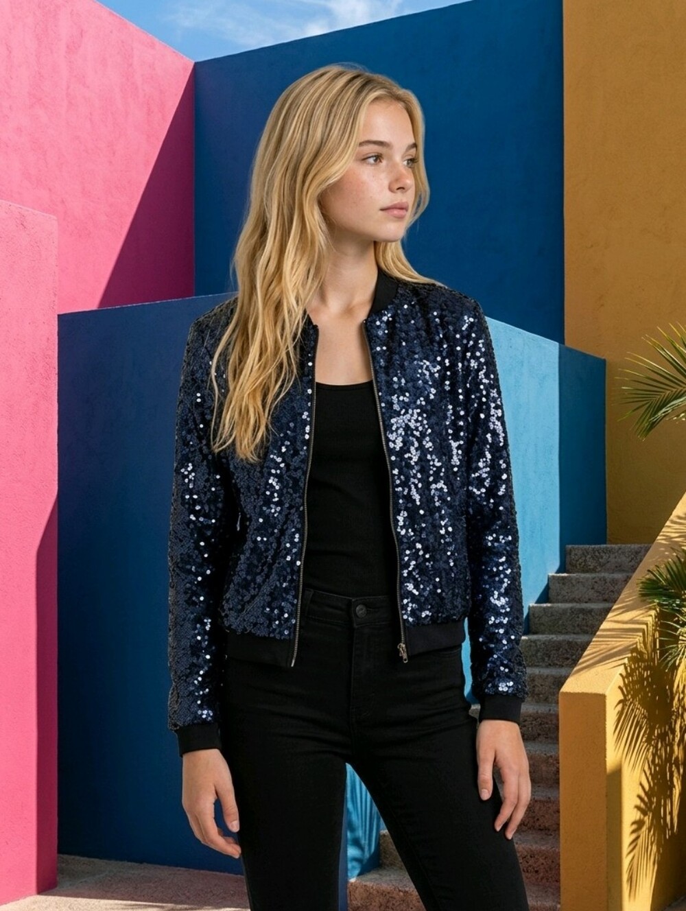 3 Pommes Shimmering Midnight Blue Girls Bomber Jacket